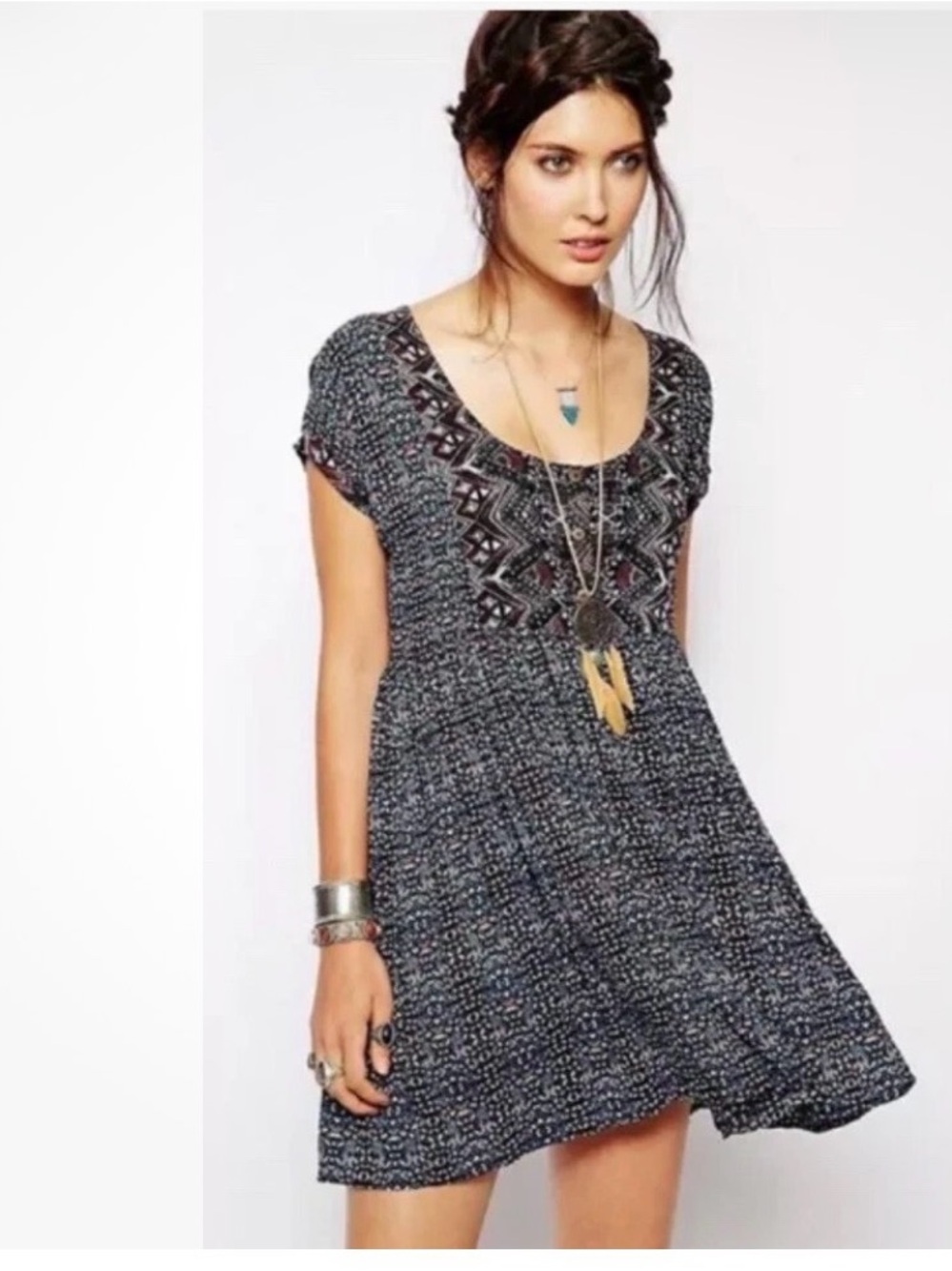 Free People Sundown Babydoll Mini Dress Oversized Lined T-Back - Picture 3 of 9